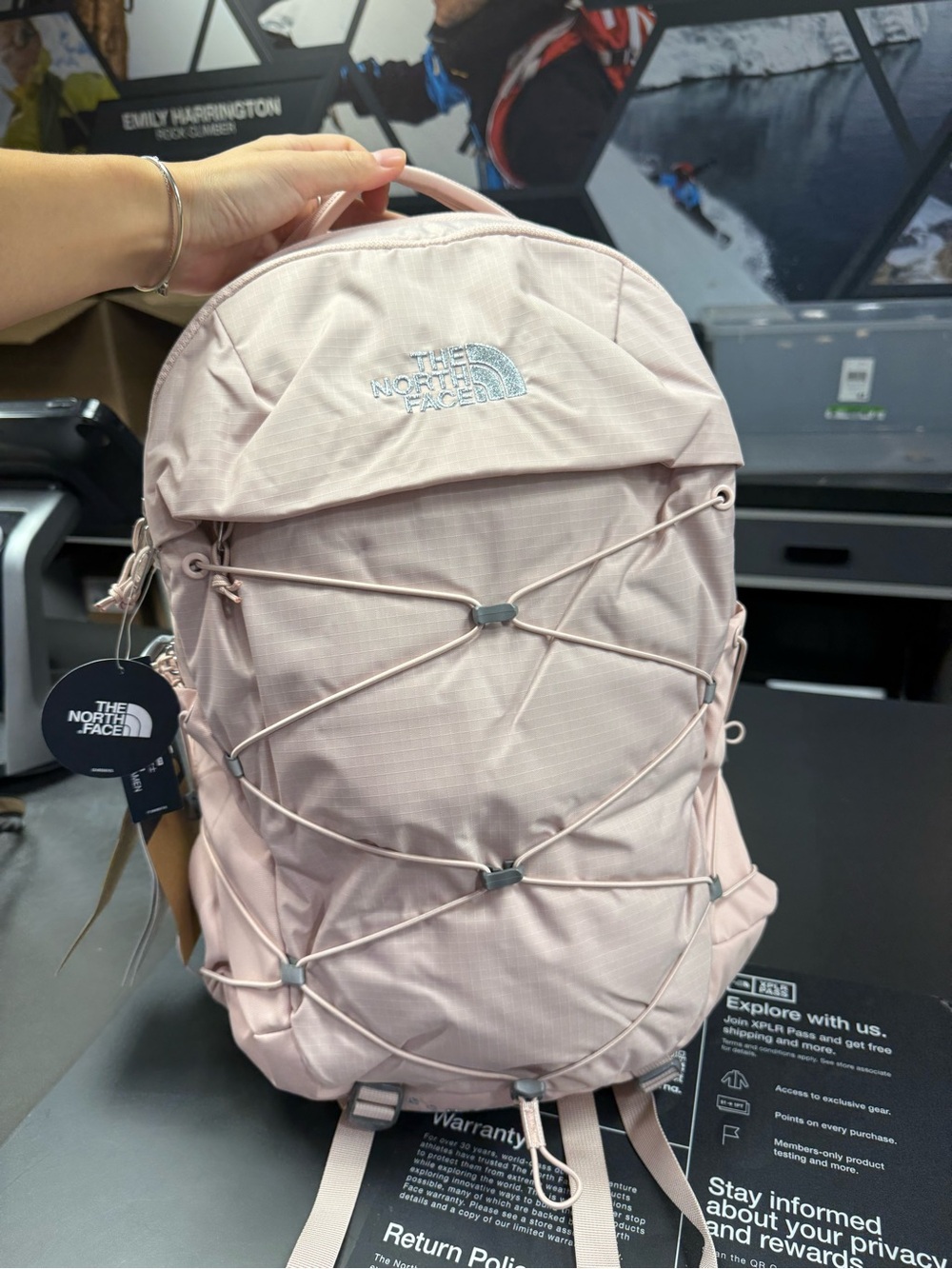 Brand New！The North Face Women's Pale Pink Backpack with Front Bungee，good deal